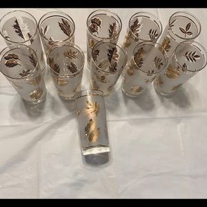 Vintage Libbey Golden Foliage Gold Leaf Frosted Glasses - set of 11